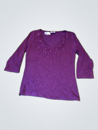 Kombiworld Purple Beaded V-Neck Blouse