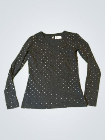 Unbranded Black Polka Dot Long Sleeve V-Neck Top