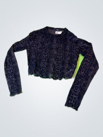 Bershka Black Snakeskin Sheer Crop Top