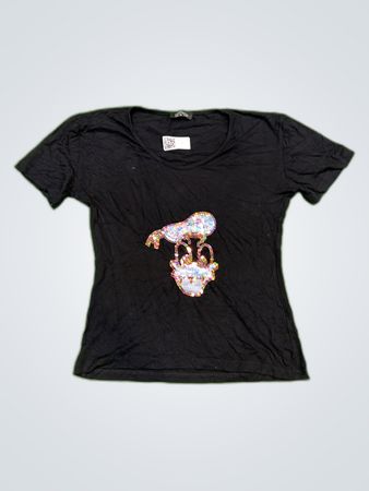 ER&VA Black Sequined Graphic T-Shirt