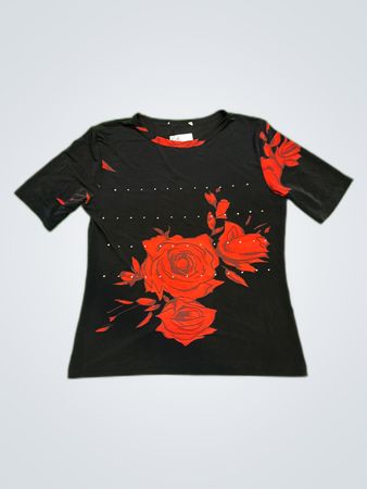 H&M Black Rose Print Short Sleeve Blouse