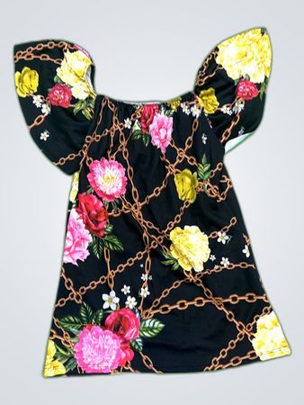 Unbranded Floral Chain Print Off-Shoulder Mini Dress