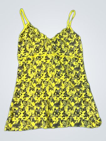 Blind Date Yellow Butterfly Print Lace Trim Camisole