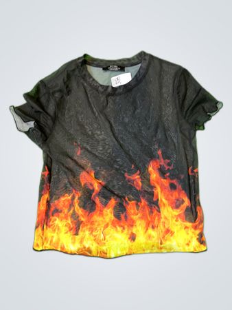 Bershka Printed Flame Mesh T-Shirt