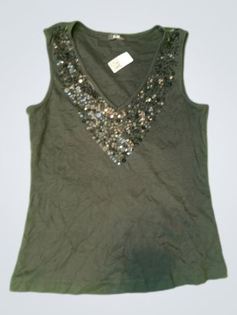G.W. Black Sequined V-Neck Tank Top