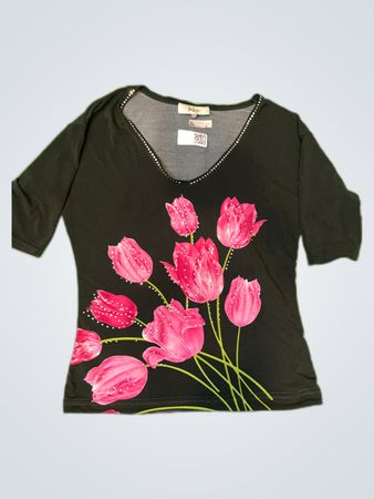 Agasy Black Printed Tulip V-Neck Blouse