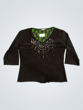 NLM Black Embellished V-Neck Blouse