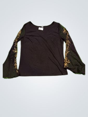 Black Embroidered Bell Sleeve Blouse