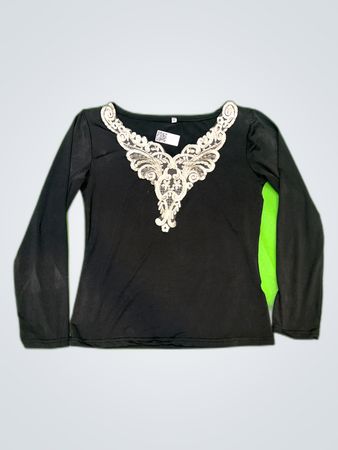 Black Long Sleeve Top with Beige Embellishment