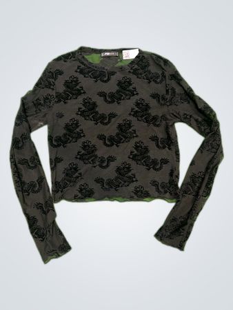 F&SISTER Black Dragon Print Sheer Blouse