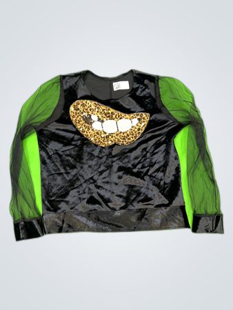 Cropped Box Black Sequin Embellished Velvet Blouse