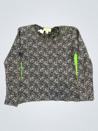 Un Deux Trois Black and White Geometric Knit Sweater