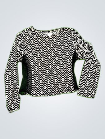 Naomi Black and White Wavy Print Long Sleeve Blouse