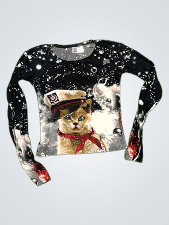 Unbranded Printed Long-Sleeve Cat Graphic T-Shirt