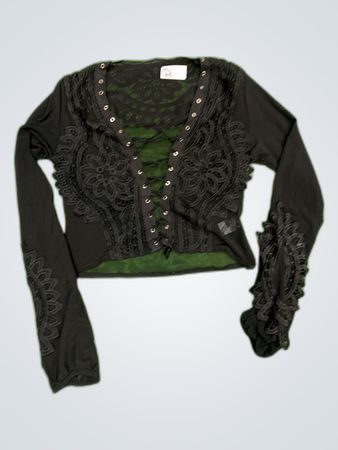 Black Lace Trim Long Sleeve Top