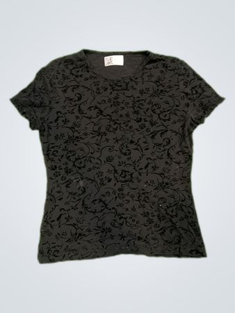 Unbranded Black Floral Jacquard Short Sleeve Top