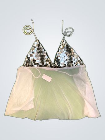 Upcycled Sequined White Top