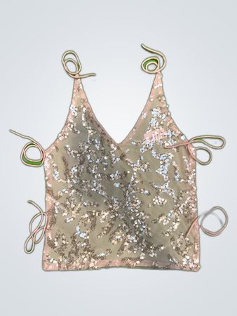Upcycled Sequined Beige Top