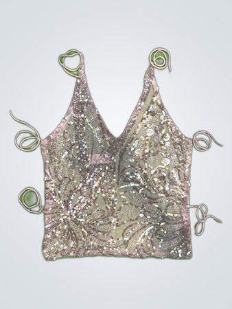 Upcycled Sequined Mesh Top