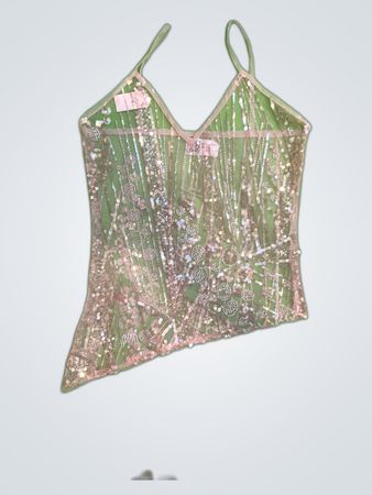 Upcycled Sequined Mesh Top