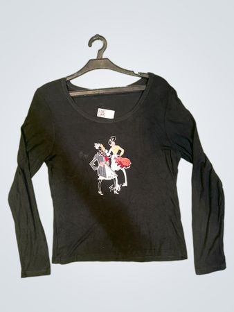 Unbranded Black Graphic Long-Sleeve Top