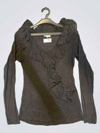 Black Long-Sleeve Ruffled Top