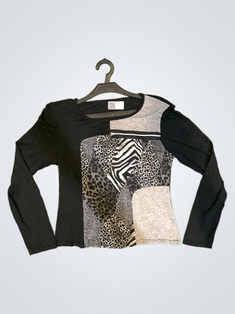 Long-Sleeve Top with Animal Print Patchwork