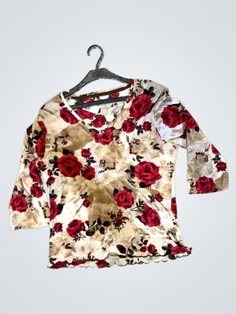 Floral Rose Print V-Neck Blouse