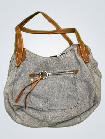 Jeans-Schultertasche mit Lederträgern
