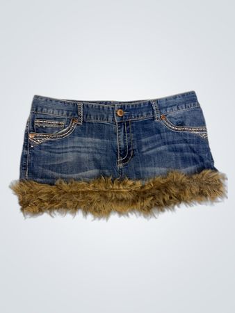 Recycelter Maurices Denim-Minikleid mit Fellbesatz