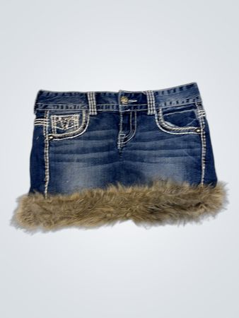 Upcycled Maurices Premium Denim Minirock mit Pelzbesatz
