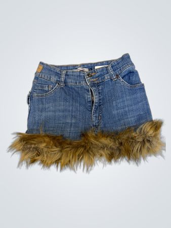 Upcycled Sandolini Blu Denimrock mit Pelzbesatz