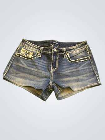Upcycled Vigoss Denim-Shorts mit verzierten Taschen