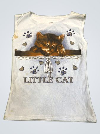Hellblaues ärmelloses T-Shirt mit 'Little Cat' Grafik