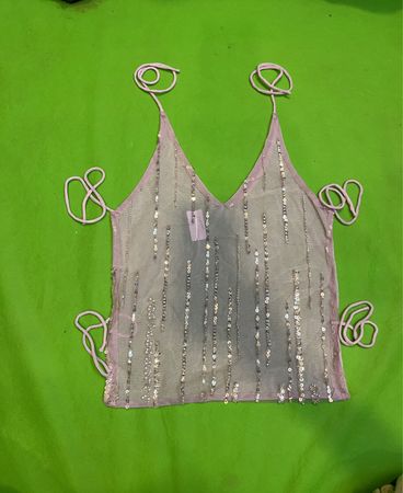 Upcycled Transparente Pailletten Haltertop