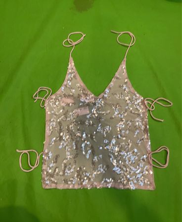 Upcycled Sheer Sequin Halter Top