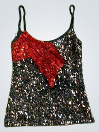 Upcycled Paillettentop mit rotem Akzent