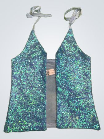 Upcycled Blau Pailletten Haltertop