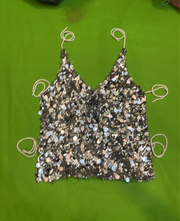 Upcycling Pailletten Cami Top mit Bändern