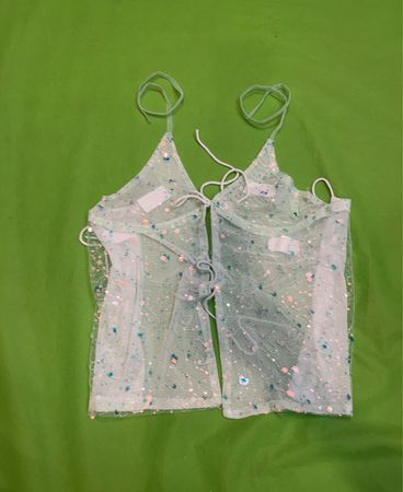 Upcycled Pailletten-Mesh-Halter-Top