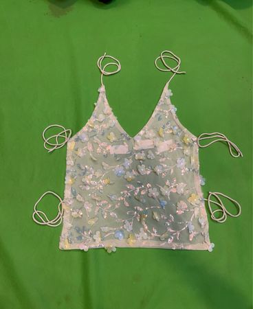 Upcycled Sheer Floral Embellished Halter Top