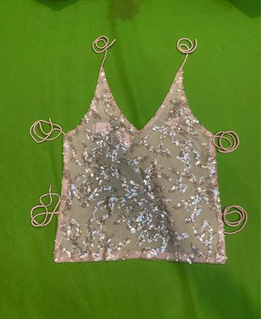 Upcycled Pailletten-verziertes Trägershirt