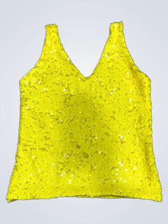 Upcycled Yellow Sequin V-Neck Tank Top
