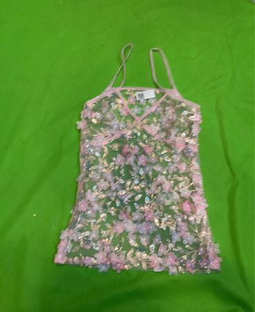Upcycled Sheer Floral Embellished Tank Top