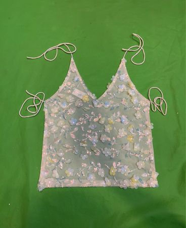 Upcycled Sheer Floral Sequin Embellished Halter Top