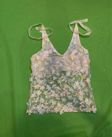 Upcycled Sheer Floral Embellished Tank Top
