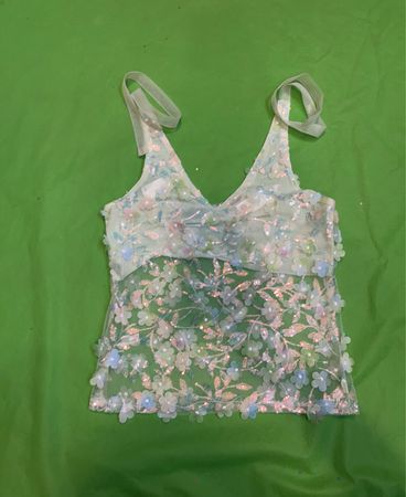 Upcycled Sheer Floral Embellished Tank Top