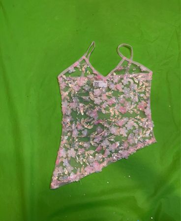 Upcycled Sheer floral embellished camisole