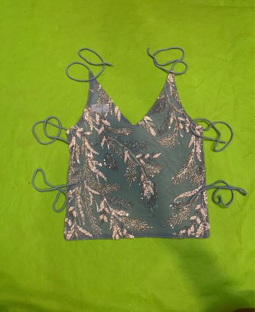 Upcycled Blue sequined top with tie straps