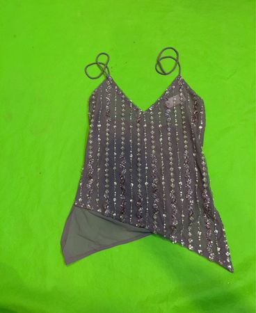 Upcycled Sheer Embellished Asymmetrical Tank Top